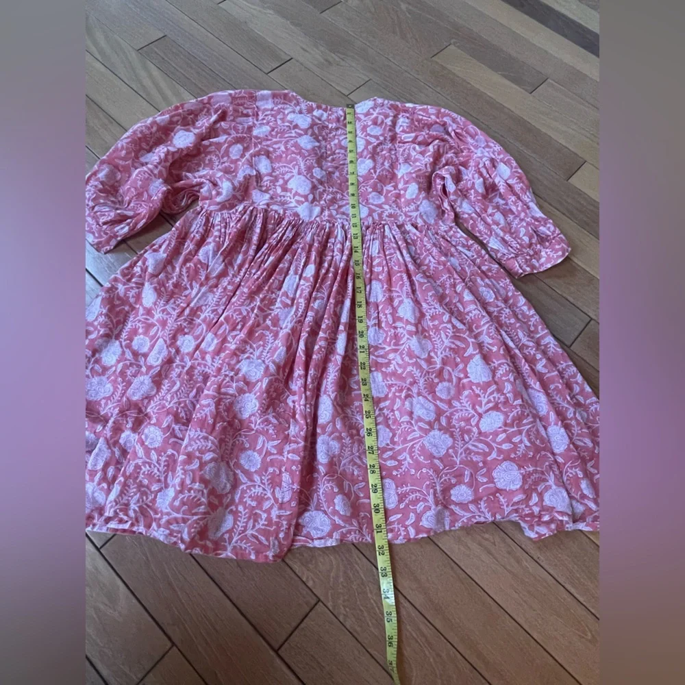 Dolma Raya Floral Mini Dress Small Pink Boho Tassel Tie Peasant Tunic - Picture 7 of 12